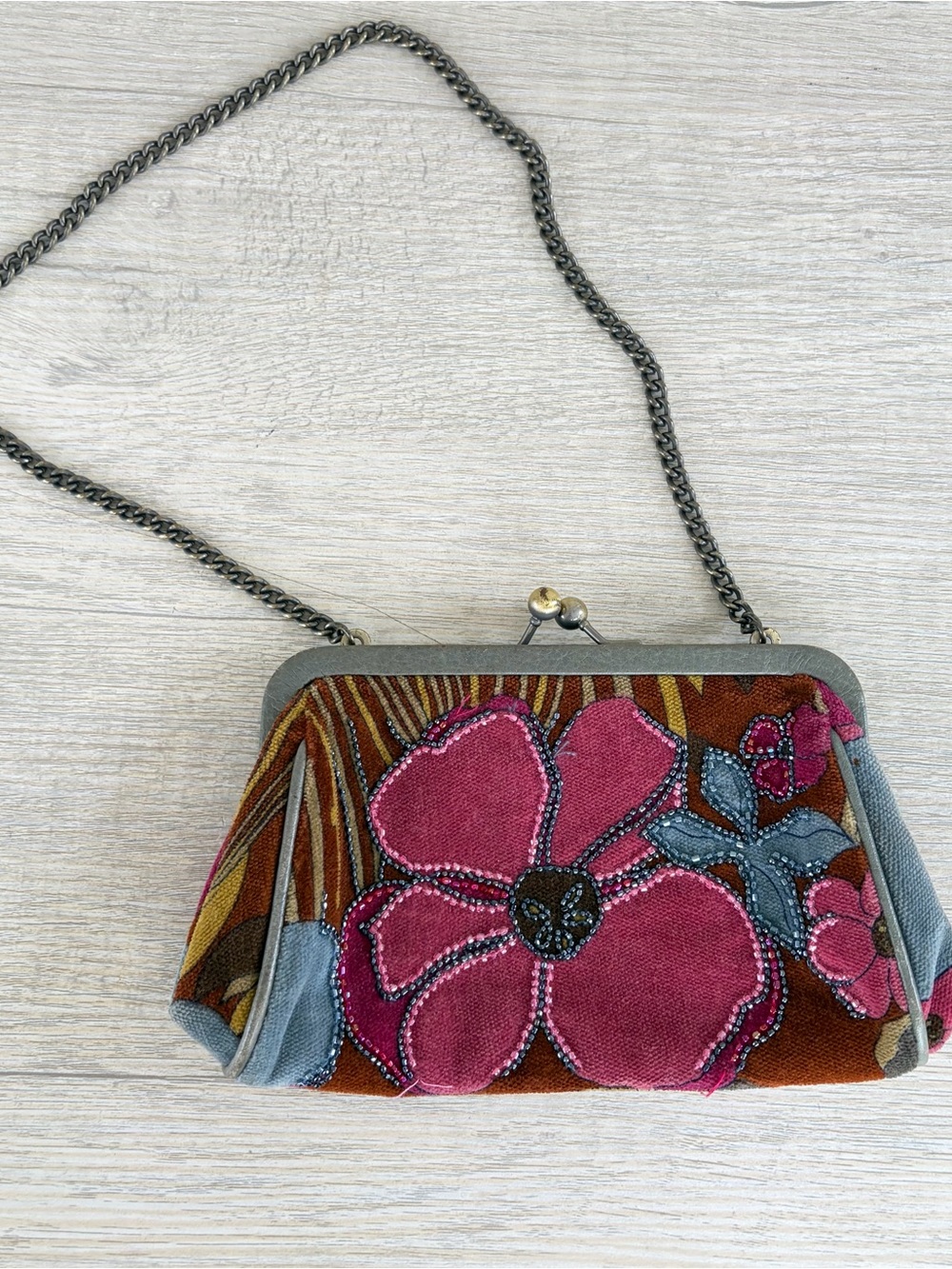 vintage Isabella Fiore kiss-lock clutch Bag Mini Floral Chain Strap Beaded